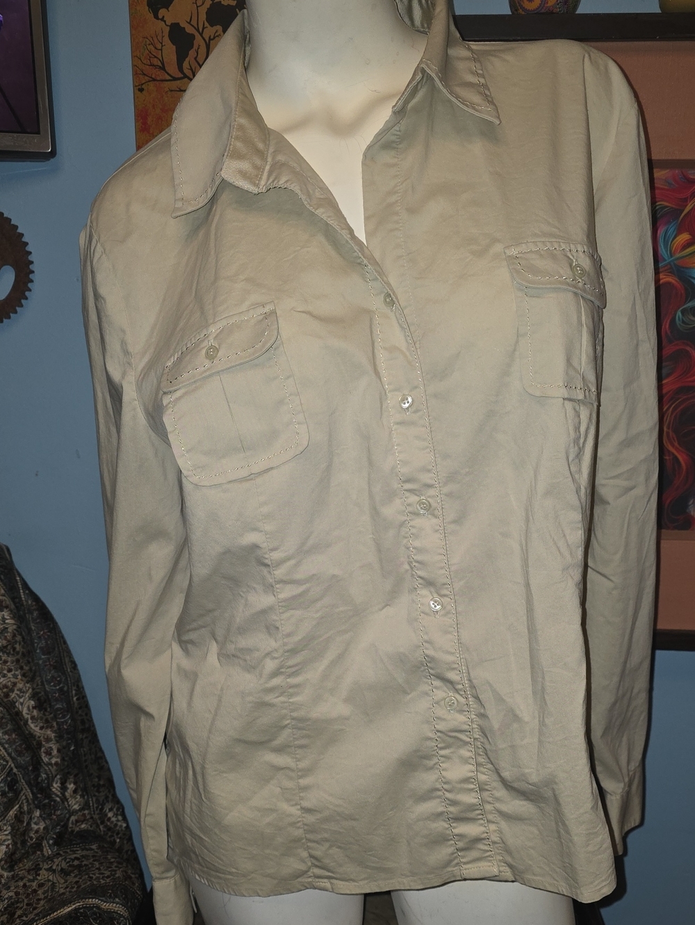 Worthington Women's Button-Down Shirt in Khaki
